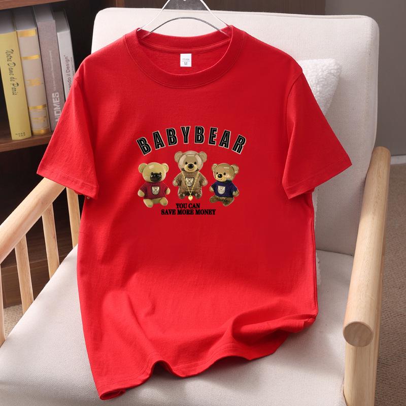 Unisex American Style Bear Print Cotton Casual T-shirt