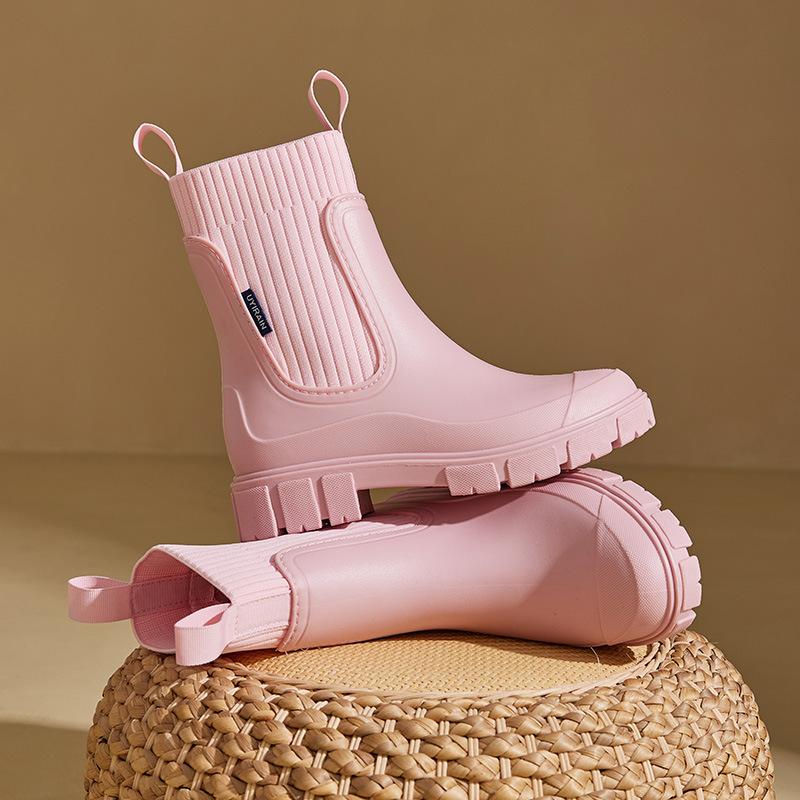 Mittelhohe Regenstiefel mit elastischem Schaft für Damen, Chelsea-Stil, wasserdicht, rutschfest und abriebfest, für den Außenbereich, modische Camping-Regenstiefel