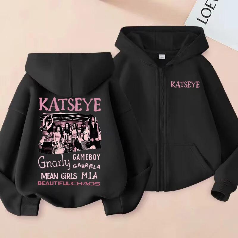 2026 Neue Kleidung für Kleinkind-Mädchen Katseye Reißverschluss-Kapuzenpullover Jungen Mode Lässiger Pullover Kinder KATSEYE Zip UP Kapuzenoberteile