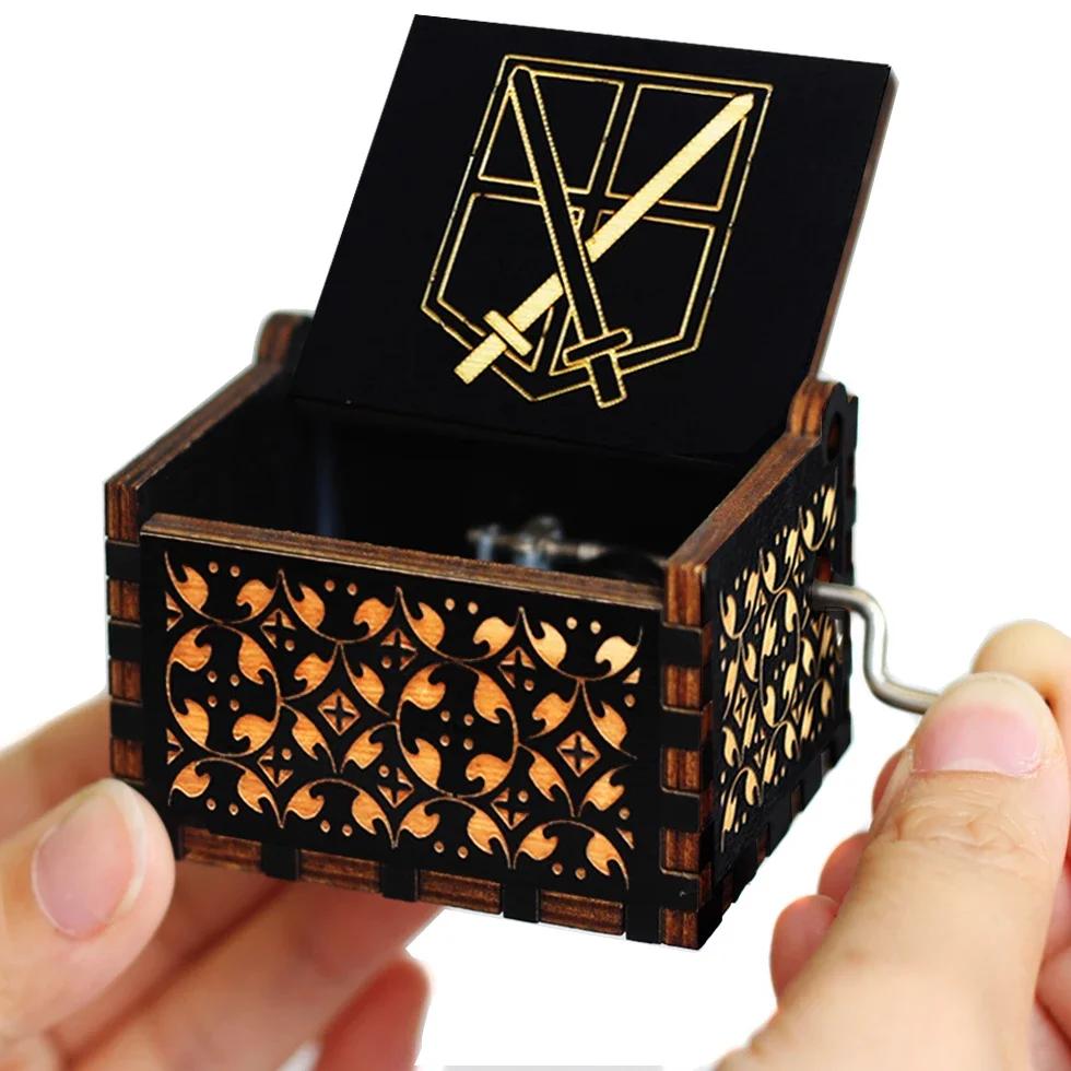 **Hot Antique carved Wooden Hand Crank Jurassic Park Music Box Action Toy Figure Anime Model Christmas Birthday Gift