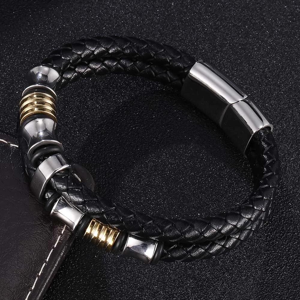 Men's Classic Bracelet Fashion Jewelry Black Leather Rope Chain Charm Bracelet Sports Casual Style