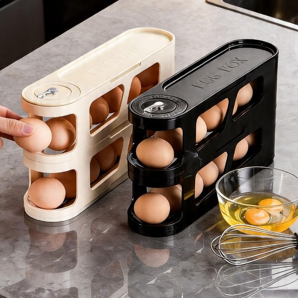 Space Saving Eggs Storage Box Automatic Rolling Egg Holder Egg Roller Rack Side Door Storage