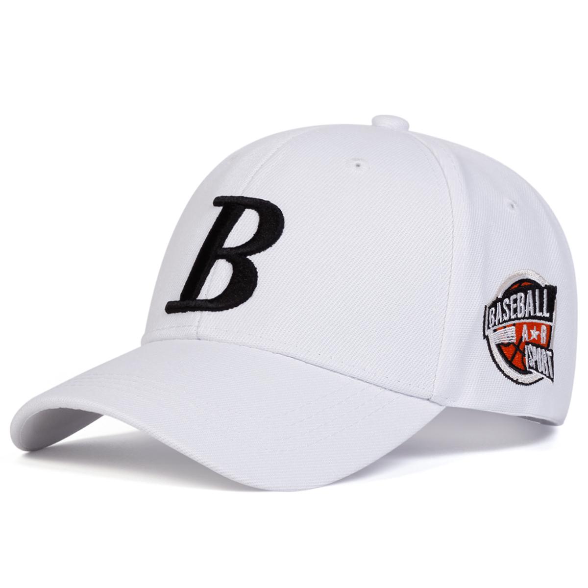 Unisex B-Buchstaben-Stickerei Seite Basketball Baseballkappen Frühling Herbst Outdoor Verstellbar Lässige Hüte Sonnenschutzhut white