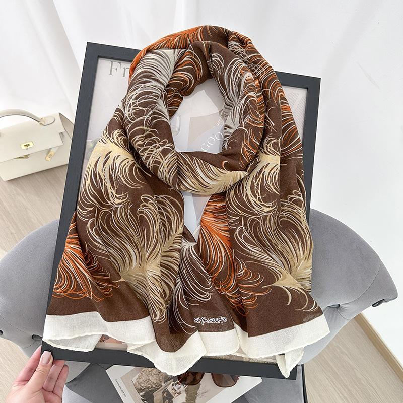 Literary sense, retro pattern printed scarf, femininity, fashionable personality, long scarf for traveling, sunscreen shawl