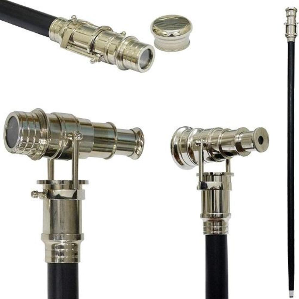 

Трость для ходьбы в виде морского шпионского телескопа в викторианском стиле — дизайн в стиле стимпанк, 94 см, латунная ручка как