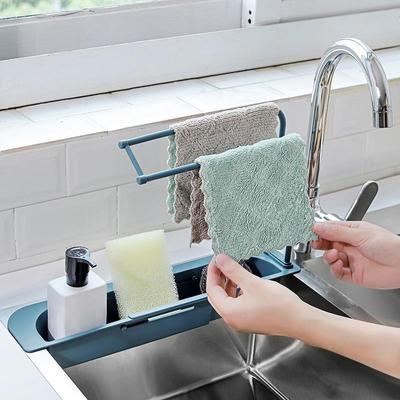 Kitchen Tool Hanger Telescopic Sink Shelf Drainer Rack Kitchen Organizer Soap Sponge Holder Towel Rack Storage Organizer Basket Gadgets Accessories