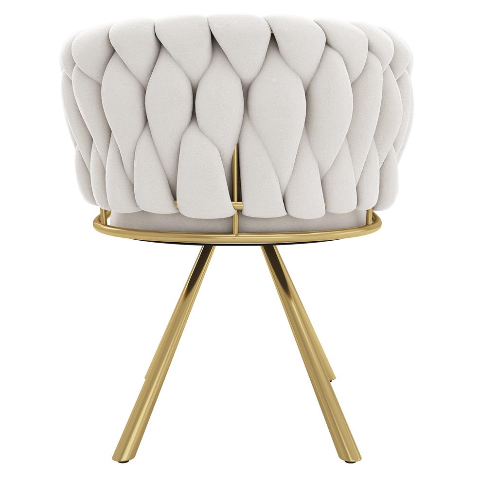 Velvet Dining Chair, Set of 2, Single Light Luxury Living Room Bedroom Swivel Chair, Leisure Swivel Chair with Four Metal Support Legs, Beige and Gold