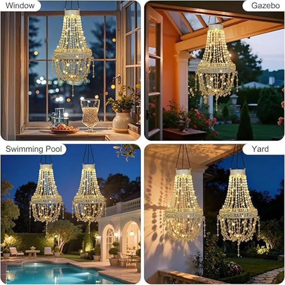Modern Design Solar Chandelier Crystal Acrylic LED Solar Light Solar Hanging Lantern Pergola