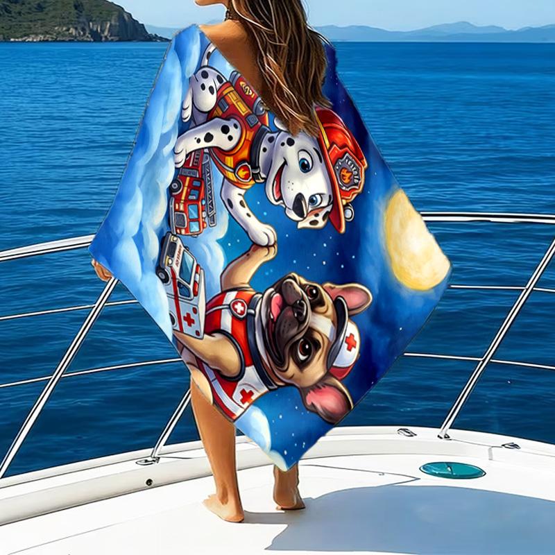 Firefighter Puppies Paw Saving The Day Microfiber Beach Towel, Lightweight And Quick-Dry, for Summer Travel, Beach Essential, Swimming Pool