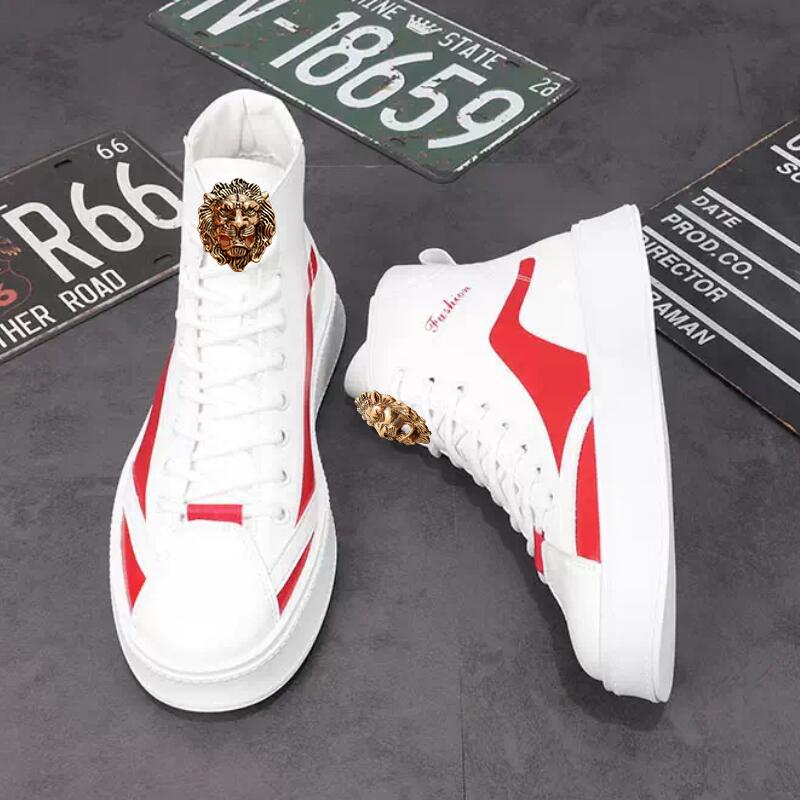 

Модные европейские и американские мужские сапоги для верховой езды, повседневные кроссовки с высоким верхом в корейском стиле, плюшевые ботильоны на толстой подошве A2 44 красный