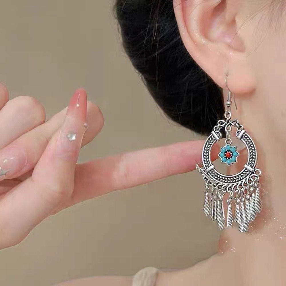 Silver Long Tassel Earrings Bohemia Bohemia Drop Earring Classic Ethnic Style Dangle Earring Women