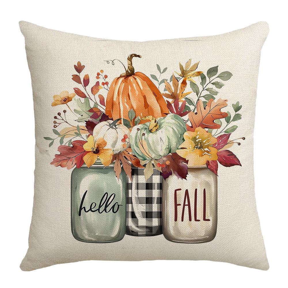 New Thanksgiving Letter Color Block Print Pillow Cover Pumpkin Element Sofa Home Lumbar Pillow