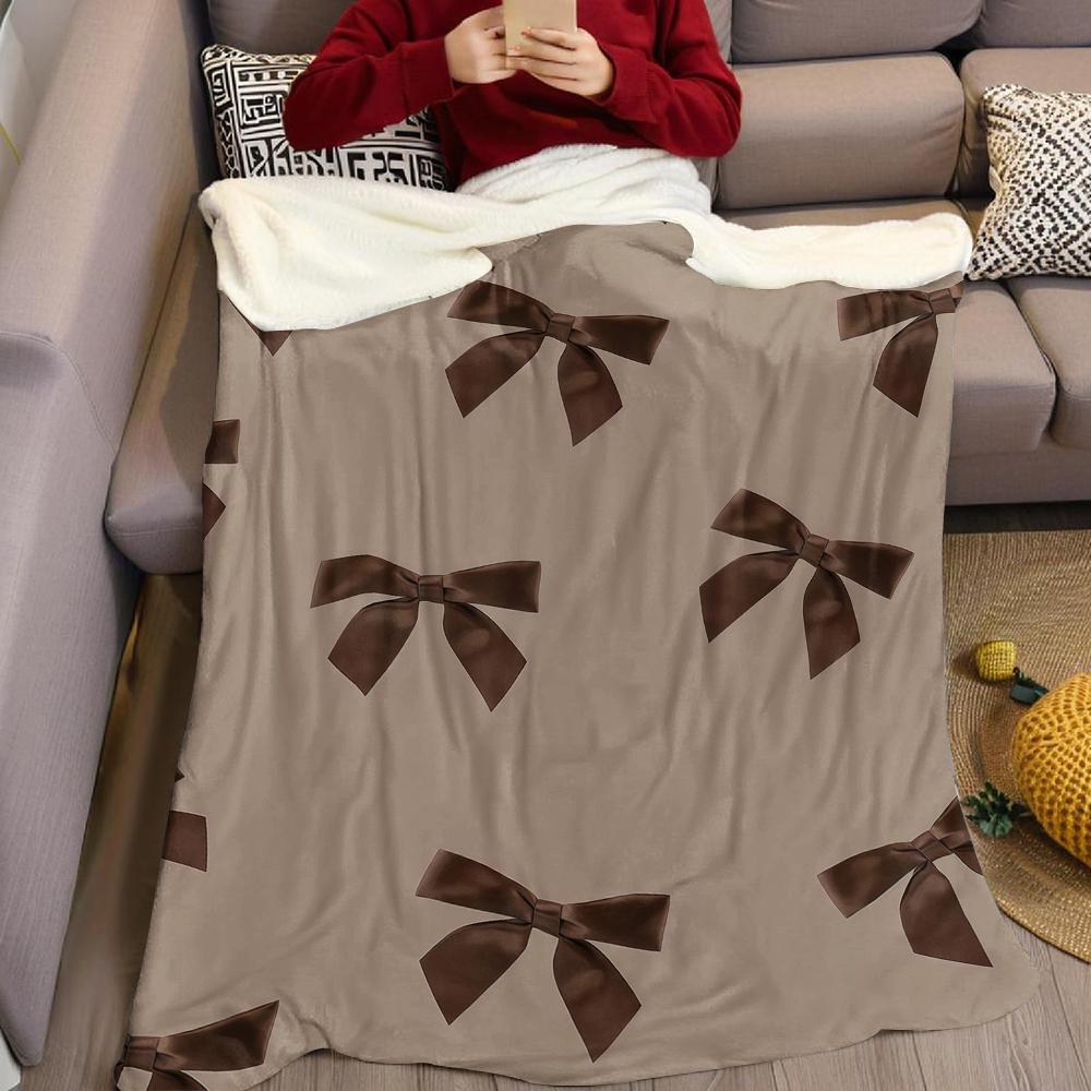Elegante braune Schleifenmuster Flanelldecke Warm Weich Halloween Weihnachten Sofa Warm Gemütlich Dekoratives Dekor Geschenk für Alle Jahreszeiten