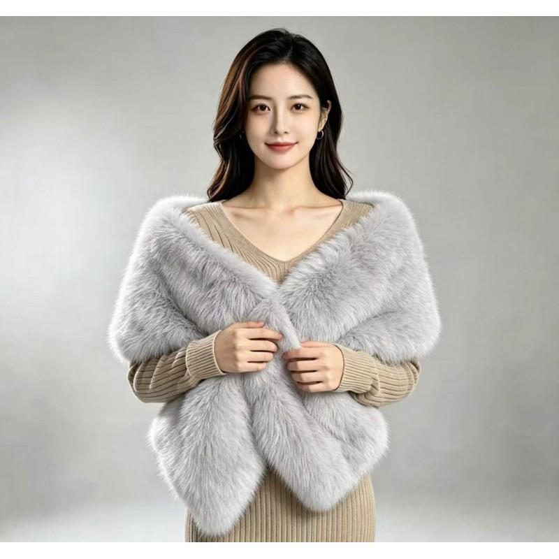 Womens Faux Fox Fur Shawl Wrap Scarf Winter Elegant Cape Shoulder Cover