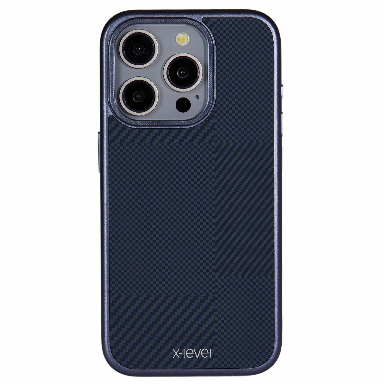 

For iPhone 15 Pro Case Drop Protection PC Phone Cover with Carbon Nano Fiber Texture Blue