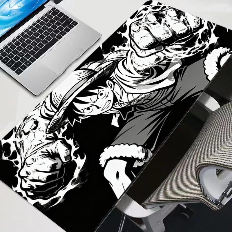 Black and White Mouse Pad One Piece Luffy Big Gamer Gaming Accessories Speed Keyboard Rubber Lock Edge Desk Mat Laptop Mousepad
