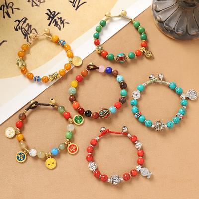 Vintage-Armband Nischen-Design Tibetischer exotischer Stil Herren-Handseil Naturstein geflochtenes Armband Damen