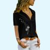Women Fashion Chiffon Blouse Summer Casual Short Sleeve Top Ladies Print Button Down Shirt