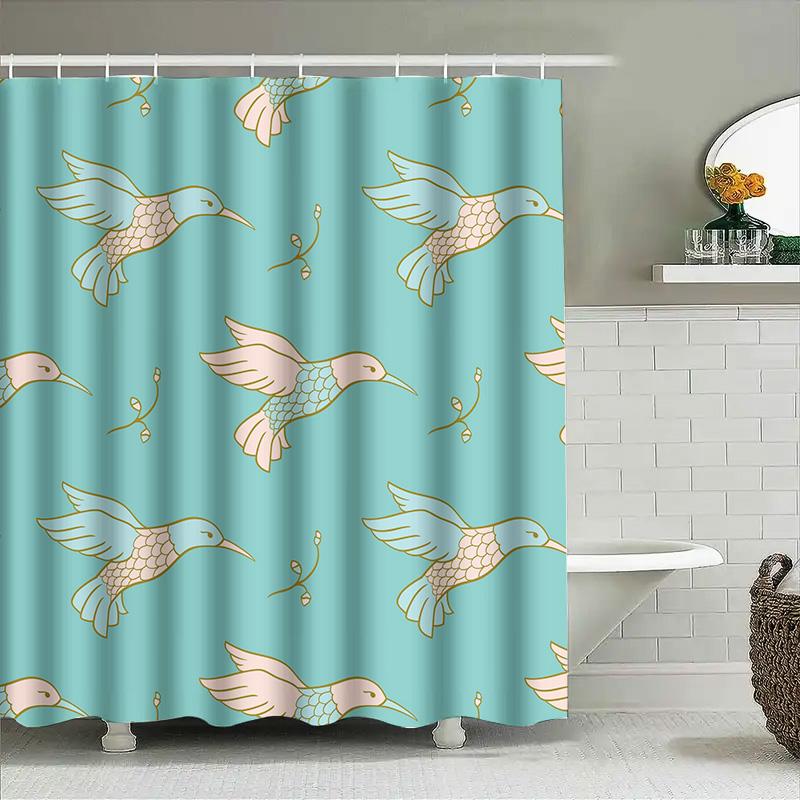 

Hummingbird Shower Curtain Decorative Printed Waterproof Bathroom Accessories Set Blue Floral Design 3D Water Repellent Fabric w 90x180cm