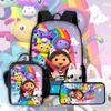 Niedliche Gabby's Cartoon Puppenhaus Kinder Schulrucksack mit Brotdosen, Federmäppchen, Schultaschen für Jungen Mädchen Bestes Geschenk