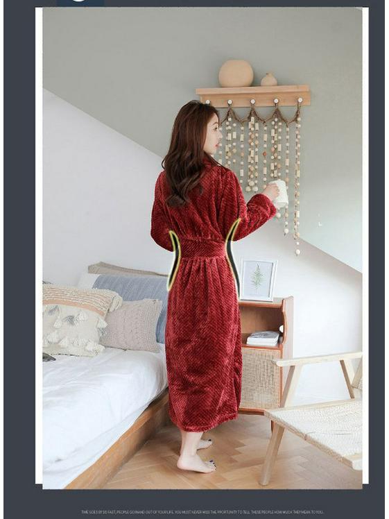 Unisex Thickened Flannel Bathrobe – Autumn/Winter Coral Fleece Pajamas, Plus Size