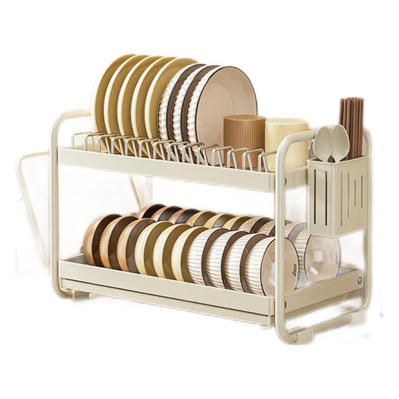 

Молочно-белая двухъярусная кухонная сушилка для посуды из углеродистой стали