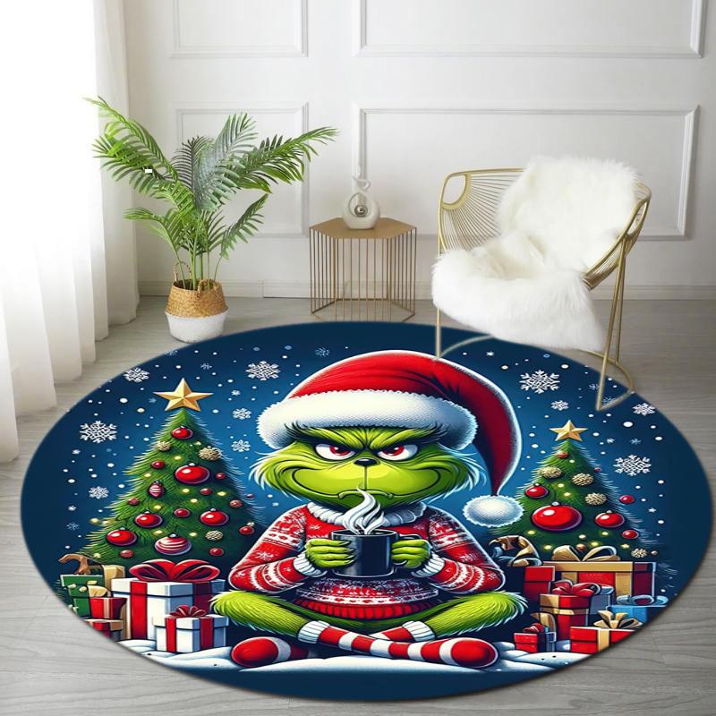 1pc Grinch Round carpet Painted Printed circular carpet, home door mat, outdoor travel protection carpet