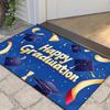 1pc Graduation Celebration Doormat - 0.47inch Thick Flannel Non-Slip Machine Washable Floor Mat with Blue Happy Graduation Desig