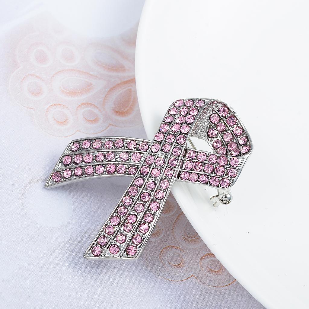 Pink Crystal Bow Ribbon Brooch Women / Men Corsage Lapel Pins Jewelry