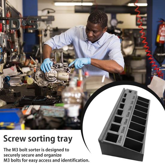 M3 Bolt Sorter Tray with 7 Measuring Slots Precision M3 Screw Bolt Length Sorting Box Heavy Duty Small Parts Screws Hardware Organizer