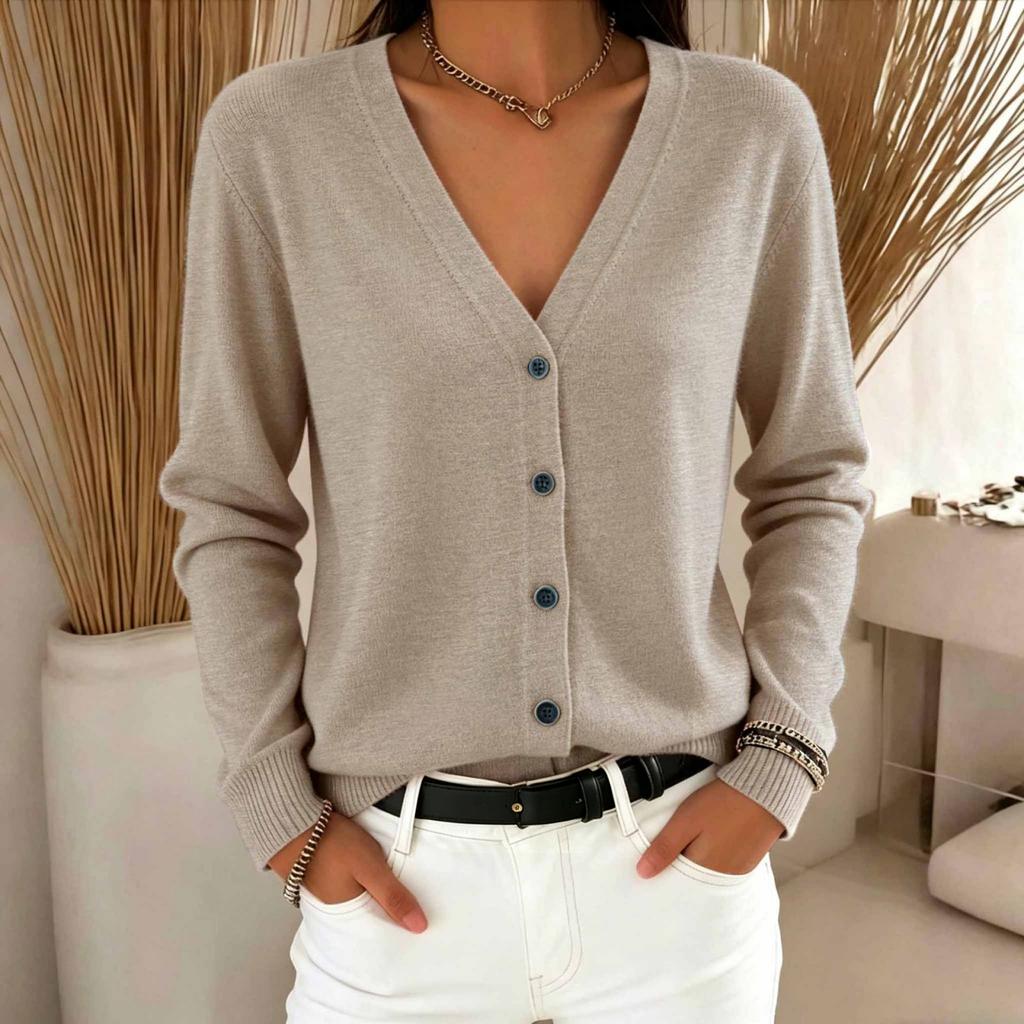 Women's Color Button Front Cardigan Sweater Loose Fit Casual Top