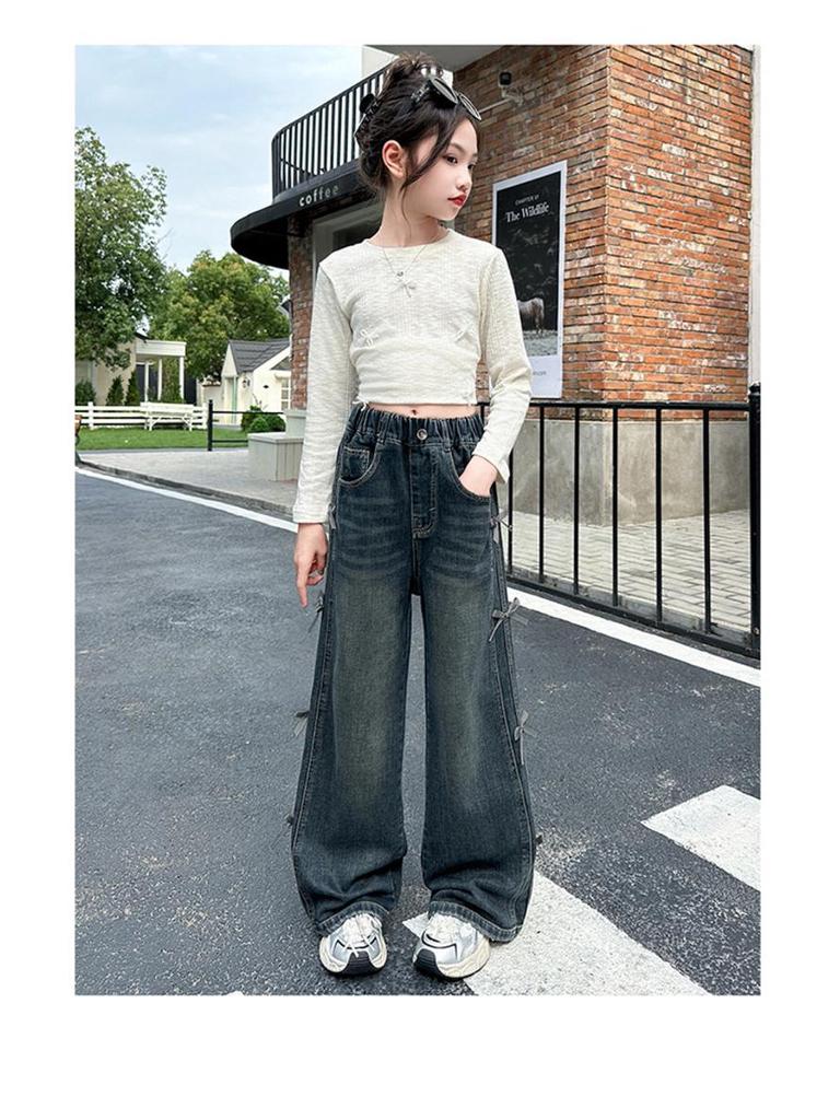 Samt-Jeans mit weitem Bein für Mädchen für Frühling & Herbst - Lässiger Stil für ältere Kinder