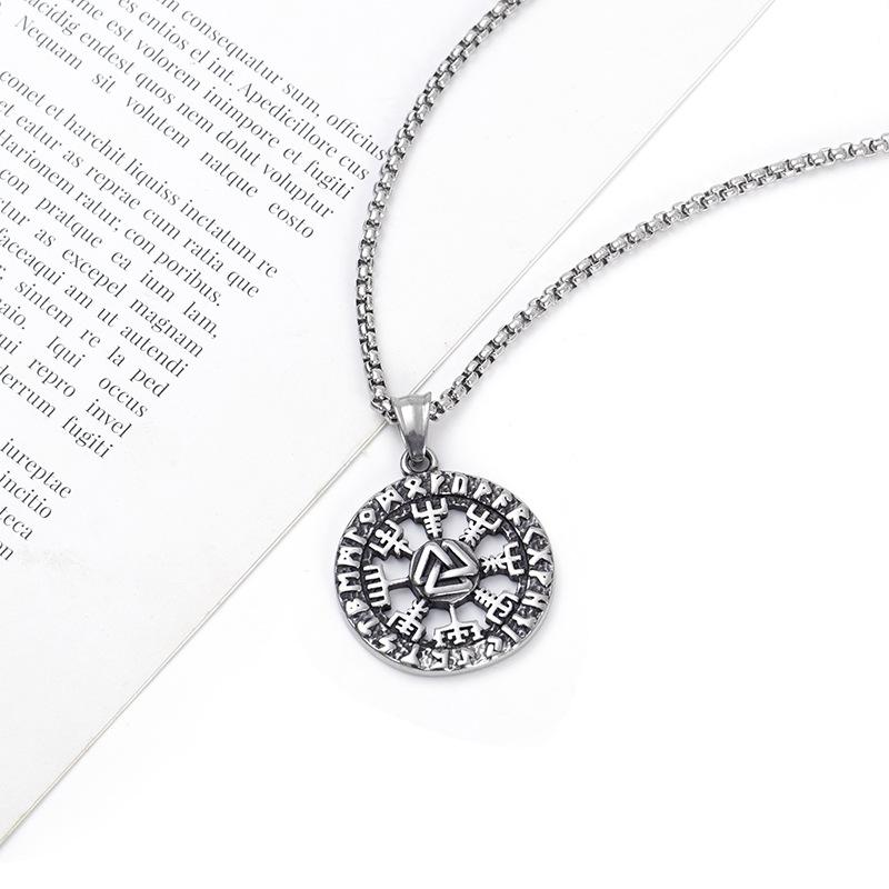 Vintage Norse Rune Inscribed Titanium Steel Men s Disc Pendant Necklace