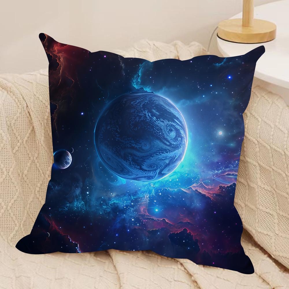 Planet Space Collection Cushion Cover Silky Short Plush Invisible Zipper Dustproof Sofa Pillow Case for Home Decor