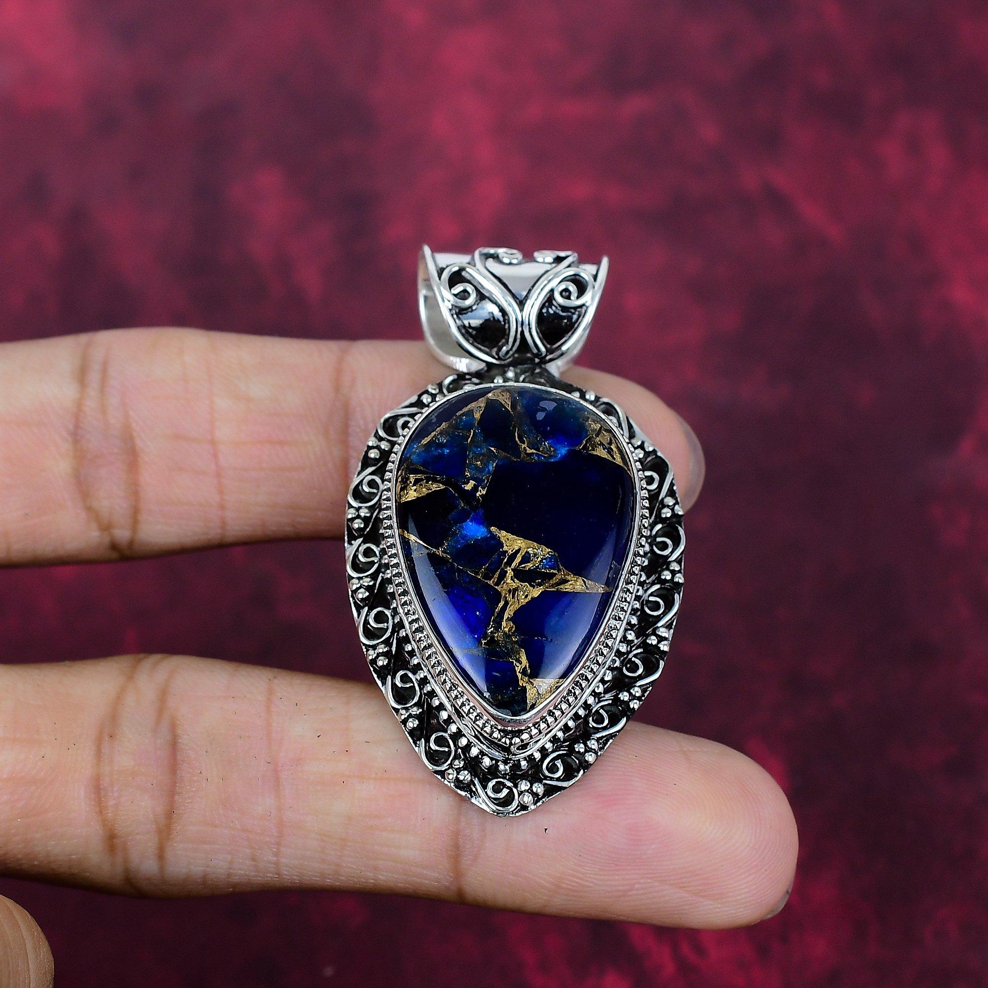 

Медный Синий Турмалин Подвеска из Драгоценного Камня Ручной Работы, Ювелирные Изделия из Стерлингового Серебра 925 пробы, Удивительные Подарки-Подвески для Нее 2.04 Inches