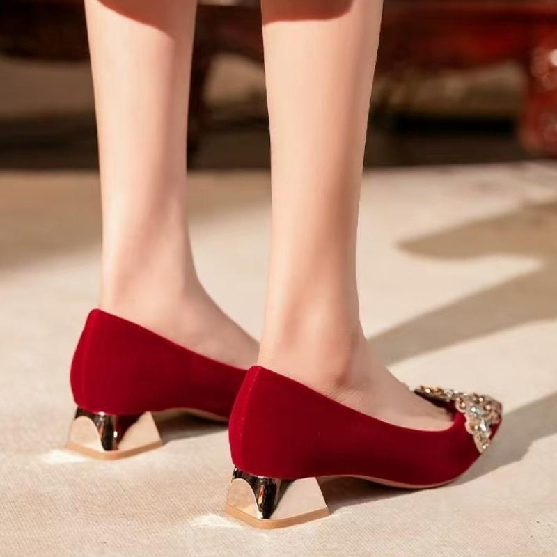 2026 New Wedding Shoes for Women Brides Crystal Shoes Red Wedding Dress Fine Heels Rhinestones Women's High Heels
