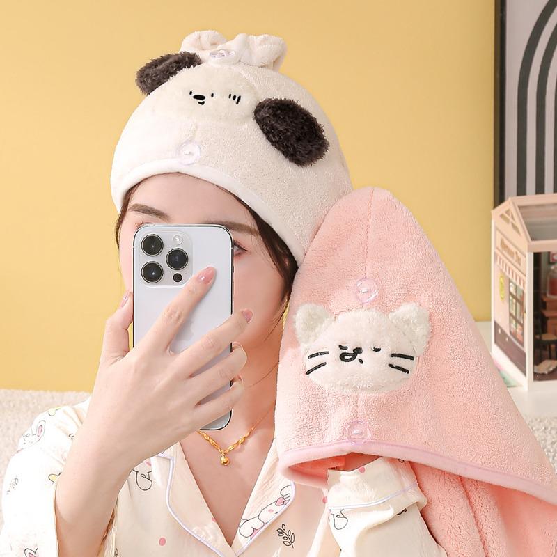 Happy Holiday Puppy, Cute Coral Fleece Dry Hair Cap, Thickened Super Absorbent Household Quick-drying Headscarf