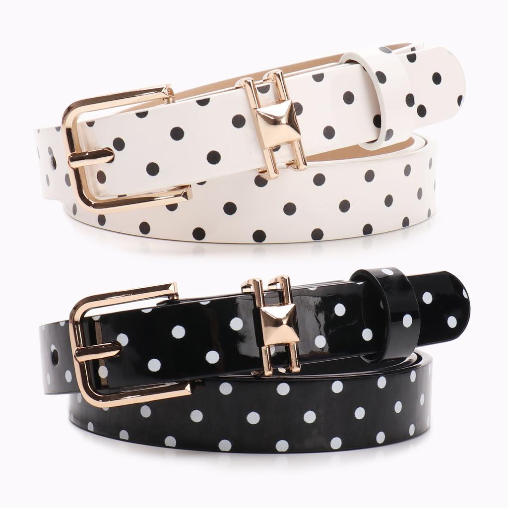 Women's Polka Dot Belt with Gold Buckle - Candy Color Patent Leather Waistband, Trendy Y2K Fashion Accessory for Jeans Dresses