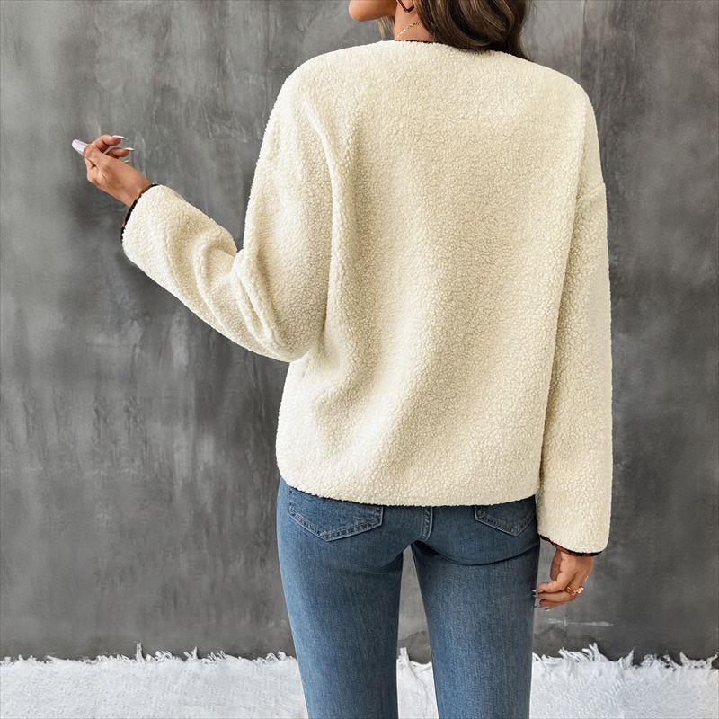 Autumn Winter Women Coat Ladies Tops Fall/Winter Cardigan Polar Fleece Round Neck Outerwear Women