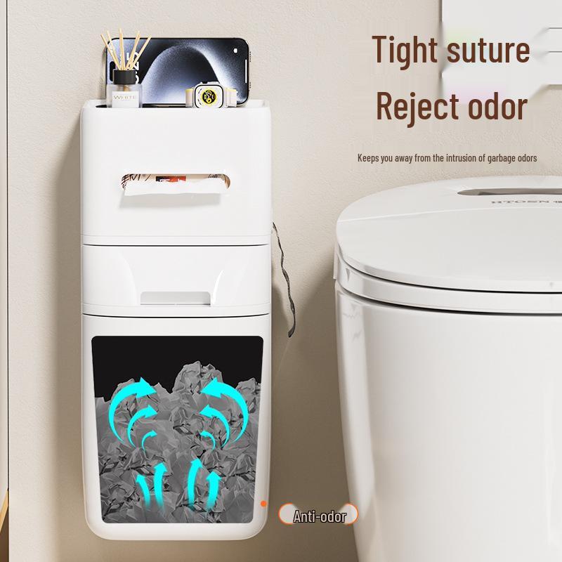 Wall-Mounted Bathroom Trash Can with Lid & Toilet Paper Holder for Home Use