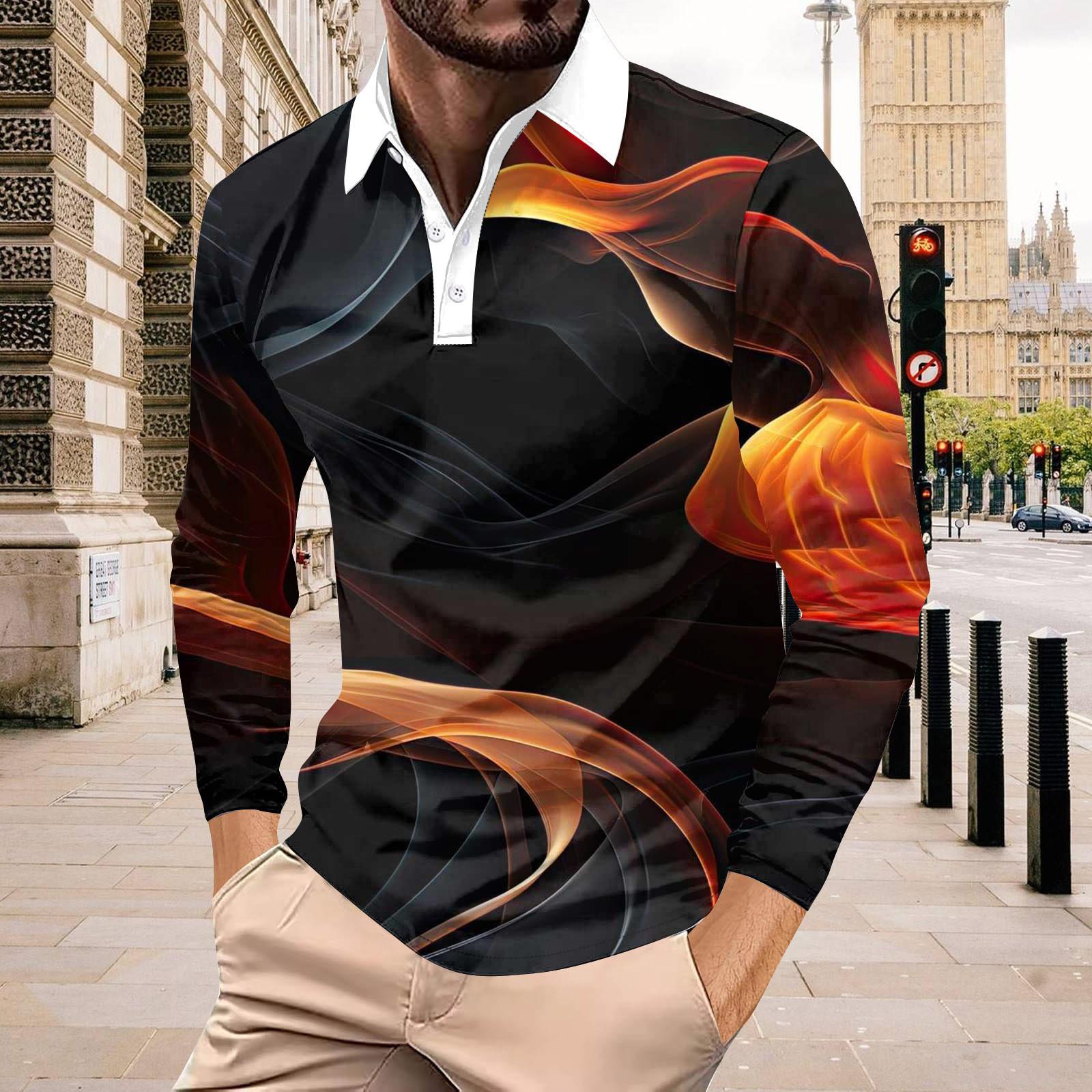 

Мужская рубашка для гольфа, повседневная спортивная, с V-образным вырезом, ребристый воротник, с длинным рукавом, модная, повседневная, однотонная, однотонная, весна-лето, стандартная посадка L оранжевый