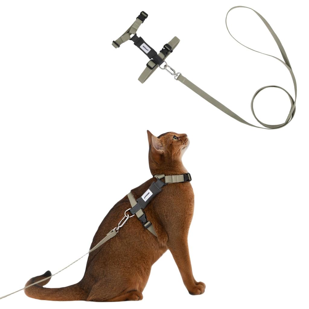 Lucky Friends No Slip Double Lock Cat Harness with Leash Easy to Put on Cat Harness and Leash Set (Olive Gray)
