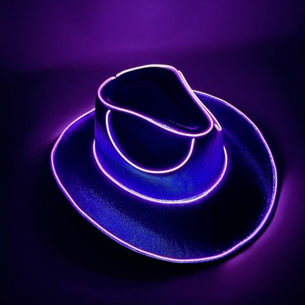 With LED Lights Cowboy Cowgirl Hat Luminous Light Up Cap Western Cowboy Hat for Dancing Party Dress Up Pearlescent Cowgirl Hat