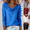 Women Tops Swing Collar Long Sleeve Loose Fit Pullover Tops Pure Color Leisure