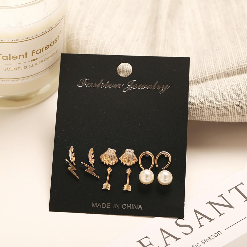 6 pairs/Set Simple Alloy Retro Shell Feather Fashion Earrings Set