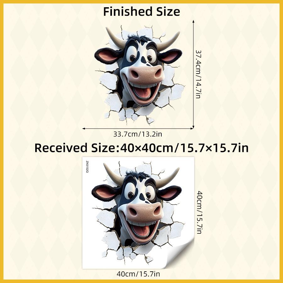 3D Cartoon Funny Cow Realistic Wall Stickers, Self-Adhesive Decor for Room Living Room Background Wall Decoration