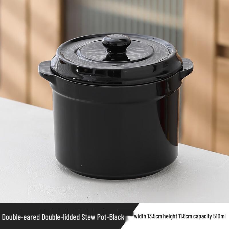 LISM 510ml Double-Lid Ceramic Stew Pots, 4-Pack