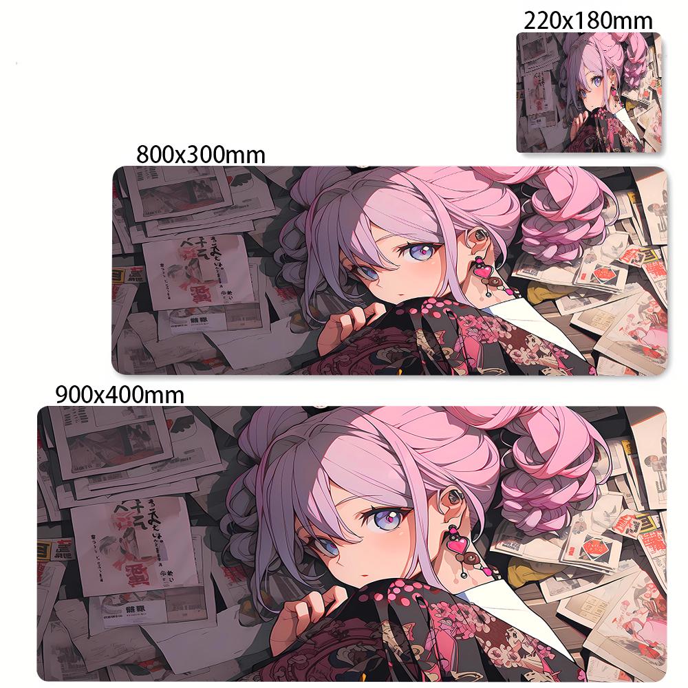 Anime Girl Mouse Pad Kawaii Pink Mousepad Gaming Speed Keyboard Pads Large Gamer Mouse Mat Rubber Desk Mat HD Print Cute Carpet