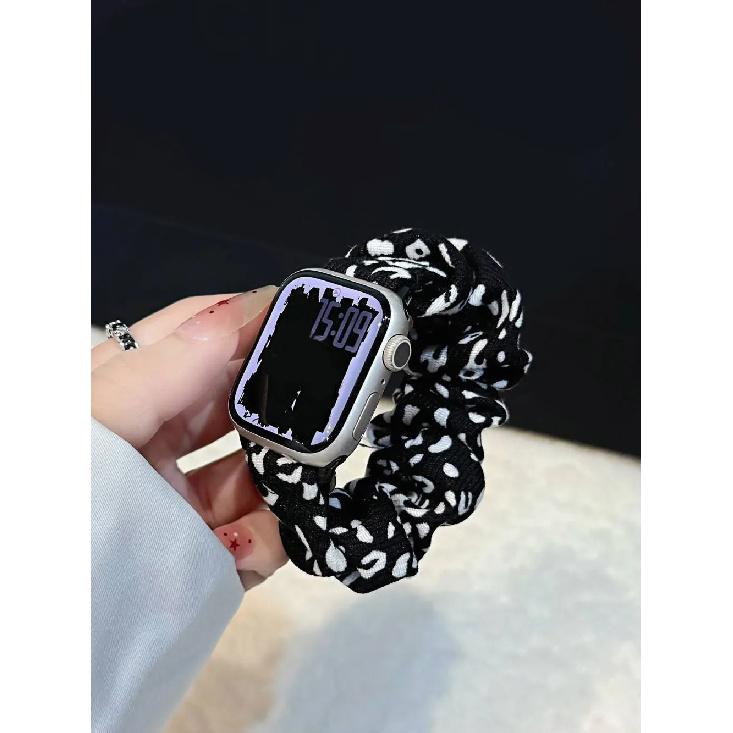 

New leopard print hair band Elastic for Apple Watch Strap Women 10/9/8/7/6/5/4/3/2 SE 38mm 40mm 41mm 42mm 44mm 45mm 46mm 49m 38mm40mm41mm 42mmS10 чёрный