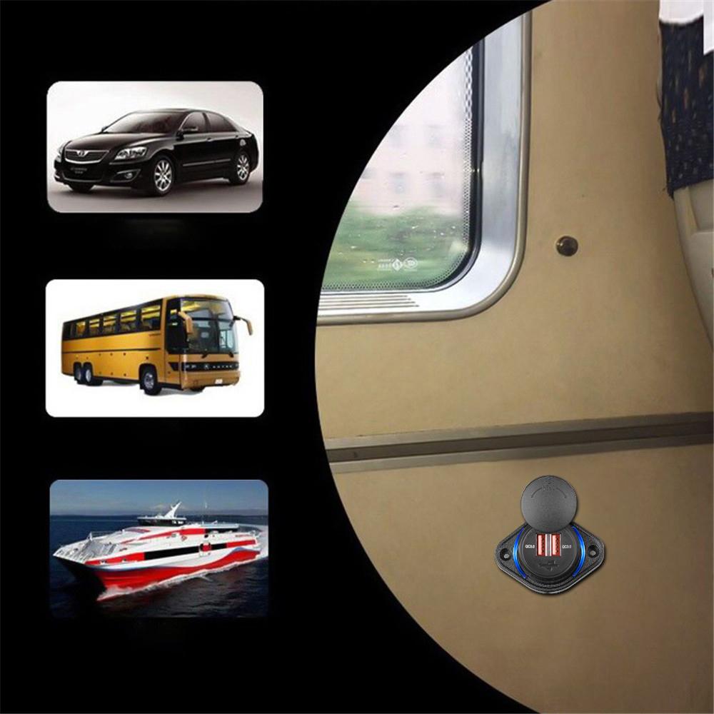 Quick Charge QC 3.0 Dual USB Charger with Sliding Cap 36W Waterproof 12V/24V Fast Charge USB Charger for Car Boat Bus RV Home
